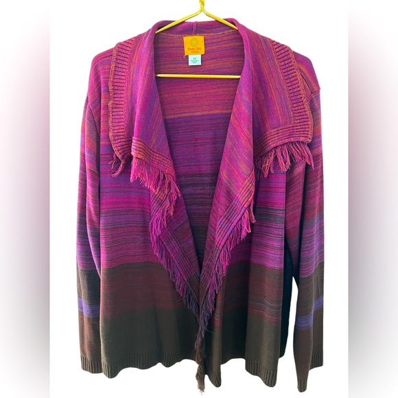 Ruby Rd. Women's Purple & Orange Stripe Knit Cardigan Sweater Size 2X EUC - Picture 1 of 8